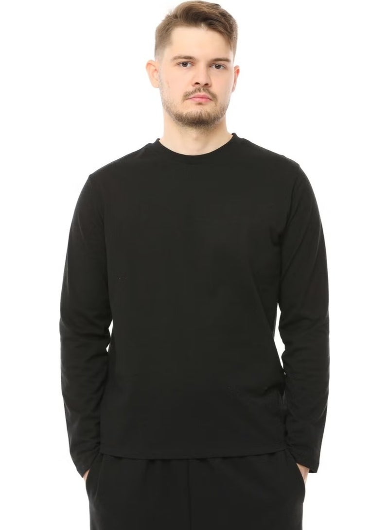 Defy's Men's Long Sleeve Crew Neck T-Shirt Black - Image 3